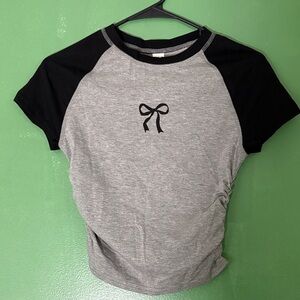 Gray and Black Raglan Tee with Bow